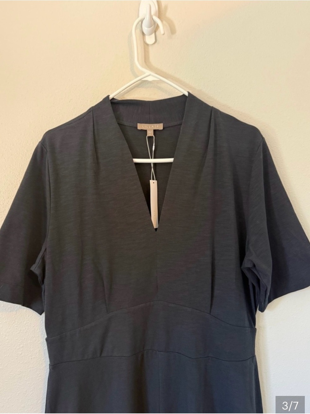 Lilla P Dark Charcoal V-Neck Midi Dress Cotton Modal XL NWT - Picture 3 of 7